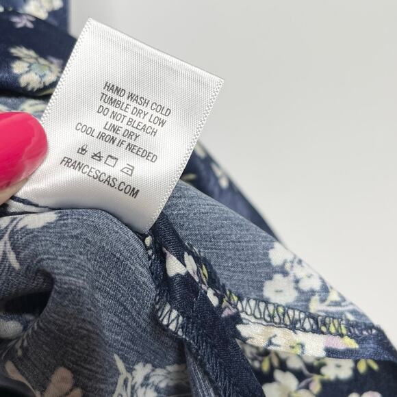 Kenzie Francescas Women Satin Floral Midi Slip Dress Medium Navy Lace Side Slit - Picture 13 of 13